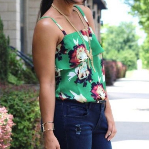CAbi Green Floral Bloom Cami Spaghetti Strap Blouse Size Small - Picture 6 of 11